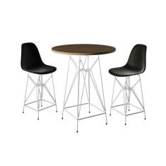 Imagem de Jogo Mesa Bistrô Eames Tampo Amêndoa 60cm 2 Banquetas Preta Base Ferro