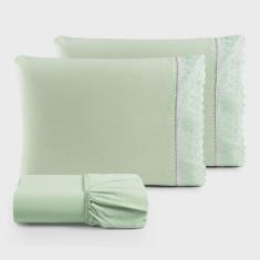 Imagem de Jogo de Lençol King 3 Peças Basic Percal 180 Fios Lese Bordado Inglês - Verde