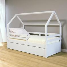 Imagem de Cama Casinha Slim Rb Com 02 Gavetas E Grade De Proteção Branco Housin