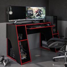 Imagem de Mesa Gamer Kyoto Ideal Para 2 Monitores Preto/vermelho - Politorno