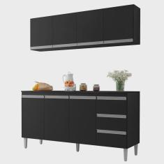 Imagem de Balcão Gabinete Andréia Com Tampo 160CM 3 Portas E Armário Aéreo 4 Portas - ajl Móveis