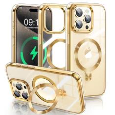Imagem de ESTPEAK Capa magnética invisível com suporte para iPhone 15 Pro [anel de CD compatível com MagSafe] [galvanizado por pulverização interna] [proteção militar contra quedas] à prova de choque,