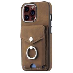 Imagem de Capa de telefone de couro com anel de dedo para iPhone 15 Pro Max 14 13 12 11 Pro Max 15 Plus 13 Pro Carteira com compartimentos para cartão, marrom, para iphone 11 Pro
