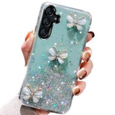 Imagem de Changjia Capa com glitter para Samsung Galaxy A15 5G, linda borboleta 3D, brilhante, brilhante, macia, silicone, transparente, à prova de choque, para mulheres e meninas, capa protetora fina para