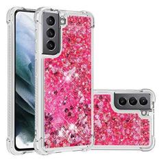 Imagem de LEMAXELERS Compatível com Galaxy S21 5G, capa transparente líquida com glitter flutuante areia movediça à prova de choque capa protetora de silicone macio TPU para Samsung Galaxy S21 5G. YBL Love Rose