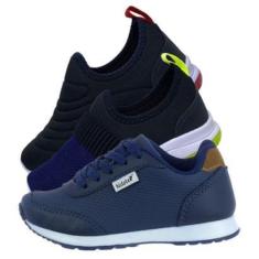 Imagem de Kit 3 Pares de Tenis Infantil Calce Facil Bordado e Jogging Marinho-Masculino