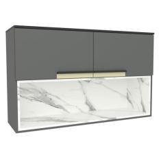 Imagem de Armário Aéreo 120cm 2 Portas 1 Nicho Cozinha Flórida Grafite/Calacatta