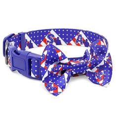 Imagem de Coleira de cachorro com bandeira americana com laços patrióticos, padrão de bandeira dos EUA, estrela e listras, coleira de cachorro do quarto de julho, Memorial Day, Dia do Trabalho, Dia de Colombo,