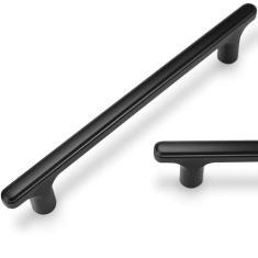 Imagem de POVEFONK Pacote com 10 puxadores de armário de cozinha pretos foscos de 160 mm (6-1/4 pol.) Puxadores de armário de cozinha puxadores de armário de cozinha puxadores de gaveta puxadores de cômoda