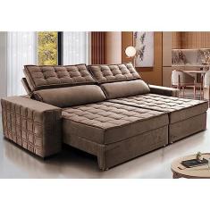 Imagem de Sofá Retrátil e Reclinável 2,75m Cama Inbox Big Star com Softgeld40 Velupluma Castor