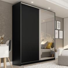 Imagem de Guarda-Roupa Casal com 1 Espelho Belluno 2 PT 3 GV Preto