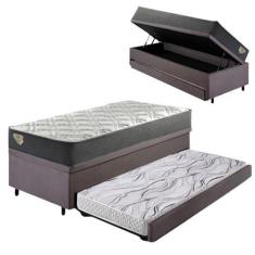 Imagem de Bicama Box Baú Viúva 120x203 Suede Cinza com Colchão Adapto Molas Ensa