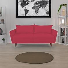 Imagem de Sofá 3 Lugares Veludo Vermelho Pietro Base em Madeira Maciça