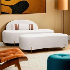 Imagem de Sofá Curvo Orgânico com Puff Maitê 2 Pessoas 180cm Bege SOFA STORE