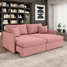 Imagem de Sofá Reclinável e Retrátil Gandalf Bipartido 214cm Caixa Zero com Almofadas Veludo Rosê G33 - Gran Belo