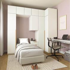 Imagem de Guarda-roupa Modulado 10 Peças 10 Portas 1 Mesa Cabeceira Jade Cabecasa Madeiramadeira Branco Fosco
