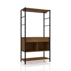 Imagem de Guarda Roupa Closet Industrial 2 Gavetas Veneza Preto/Demolição 90cm - Pallazio