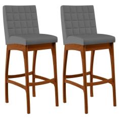 Imagem de Kit 02 Banquetas Altas Cozinha Mila B04 Suede Cinza