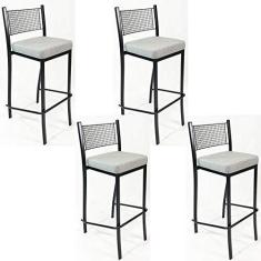 Imagem de Kit 4 Banquetas EMPILHÁVEL Preta Altura 65cm assento Linho - Poltronas do Sul