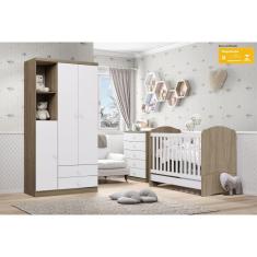 Imagem de Quarto de Bebê Completo Berço Mini Cama Guarda Roupa 3 Portas 2 Gavetas e Cômoda 5 Gavetas Bala de Menta Henn