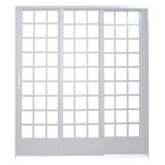 Imagem de Porta de Correr Quadriculada em Aço 3 Folhas 1 Fixa com Base em Alumínio MGM Carrara 2,15mx2,00mx14,5cm Branco Esquerda