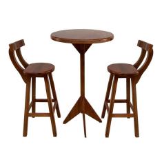 Imagem de Conjunto Bistrô Tampo Redondo com 2 Banquetas de Madeira Imbuia