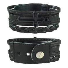 Imagem de Pulseira Preta  Cruz Couro