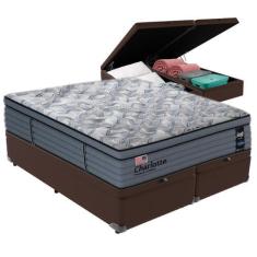 Imagem de Cama Box Baú Marrom E Colchão Queen Charlotte Molas Ensacadas Sealy