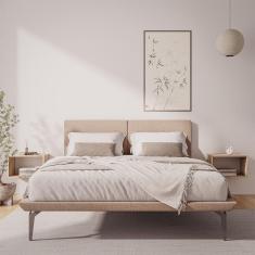 Imagem de Base Box Cama Japonesa Toquio King Com Cabeceira Almofada Linho Bege - Luxo Estofados - Cor: Bege