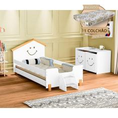 Imagem de Cama De Criança Com Colchão Juvenil Smile Alegra - Branca E Mel - Cor: Branco