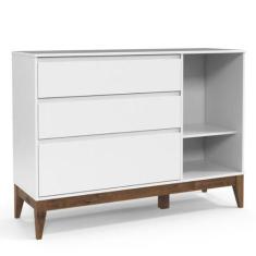 Imagem de Cômoda Com Porta E Guarda Roupa Nature Clean 3 Portas Branco Acetinado