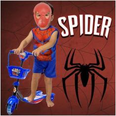 Imagem de Patinete Cestinha Azul Carros Com Fantasia Aranha - Dm Toys