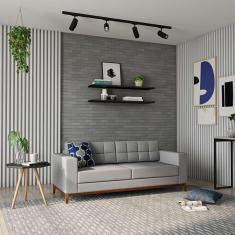 Imagem de Sofá 3 Lugares Happy Pés E Base Em Madeira Linho Cotton Cinza 180 Cm