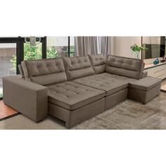 Imagem de Sofá de Canto Retrátil e Reclinável com Molas LD 3,00x2,00m Viviane Suede Capuccino Madelina Decor