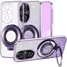 Imagem de Kainevy Capa magnética com glitter transparente para Honor 200 Pro [compatível com MagSafe] para mulheres e homens capa de telefone Honor 200 Pro com anel de suporte silicone à prova de choque design