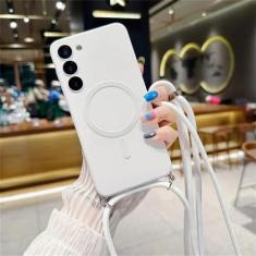 Imagem de Capa magnética de cordão crossbody para Samsung Galaxy S24 S23 S22 S21 Note 20 Ultra 10 S20 FE Plus Capa macia de silicone, branca, para Samsung S21 FE