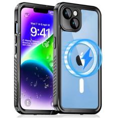 Imagem de Unitedtime Capa magnética à prova d'água para iPhone 14 com protetor de tela integrado, compatível com MagSafe à prova de choque à prova de poeira, resistente, proteção total frontal e traseira de 6,1