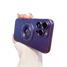 Imagem de Suporte dobrável com suporte magnético fosco para iPhone 15 14 Pro Max 13 12 11 14 15 Pro Max Plus Capa protetora de câmera, roxa, para iPhone 12 ProMax
