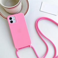 Imagem de Capa de telefone de silicone fosco com cordão transversal para iPhone 14 7 8 Plus 13 12 11 Pro XS Max X XR SE 2 3 Capa de TPU macia de cor sólida, rosa escuro, para iphone XR