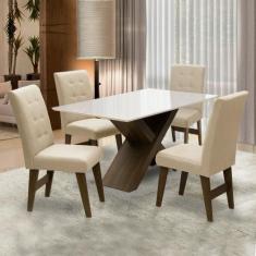 Imagem de Conjunto Mesa de Jantar Off White Dubai 1,35m MDF com 4 Cadeiras Casta