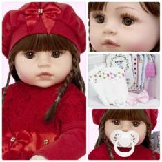 Imagem de Bebê Boneca Reborn Cabelo Castanho 100% Silicone + Enxoval - Cegonha R