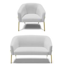 Imagem de Sofá Namoradeira E Poltrona Pé De Ferro Dourado Stella Linho Cinza A05 D03 - D'rossi