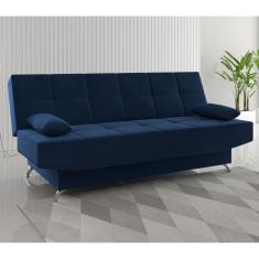 Imagem de Sofa Cama 3 Lugares Floki 2 Almofadas Veludo Azul - Casa Giulia