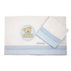Imagem de Lençol De Mini Berço Malha 03 Peças Urso Bolacha Azul - Minha Casa Bab