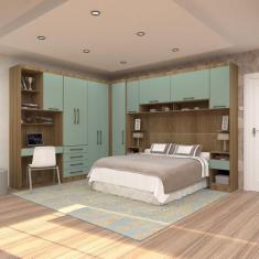 Imagem de Quarto de Canto Casal com Guarda Roupas Cabeceira e Bancada Home Offic
