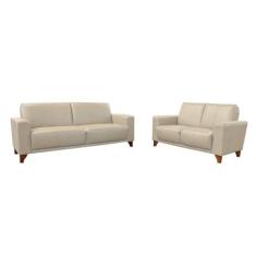 Imagem de Jogo de Sofá 2 e 3 Lugares Sala de Estar Recepção Russia Couro Bege Claro G40 - Gran Belo