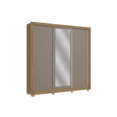 Imagem de Guarda Roupa 3 Portas de Correr (1 c/ Espelho) e 3 Gavetas c/ Pés CB04M570 Flex Nogueira/Nogueira ou Fendi - Kappesberg