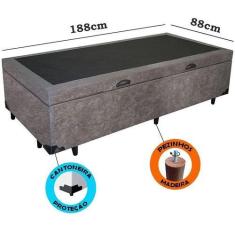 Imagem de Cama Box com baú solteiro suede cinza - Real Comfort estofados