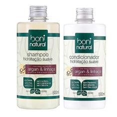 Imagem de Kit Natural com Shampoo e Condicionador Hidratação Suave Argan e Linhaça - Boni Natural