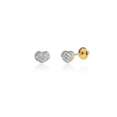 Imagem de Brinco Coração Mini Em Ouro 18K Zircônias Brancas Infantil Segundo Fur